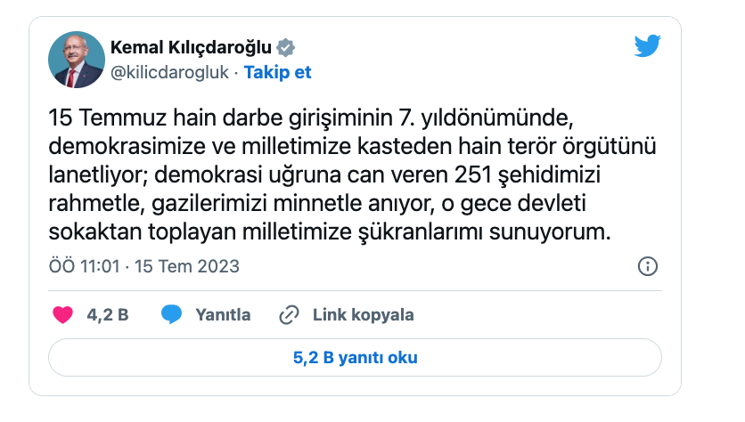 kemal kilicdaroglu ndan 15 temmuz mesaji